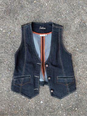 Salsa Dark Denim Vest with Orange Trim